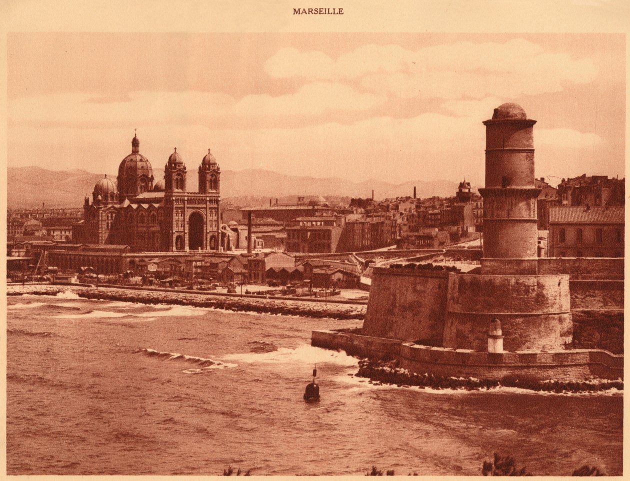 Fort St. Jean and Cathedral, Marsylia, 1930. autorstwa Unbekannt