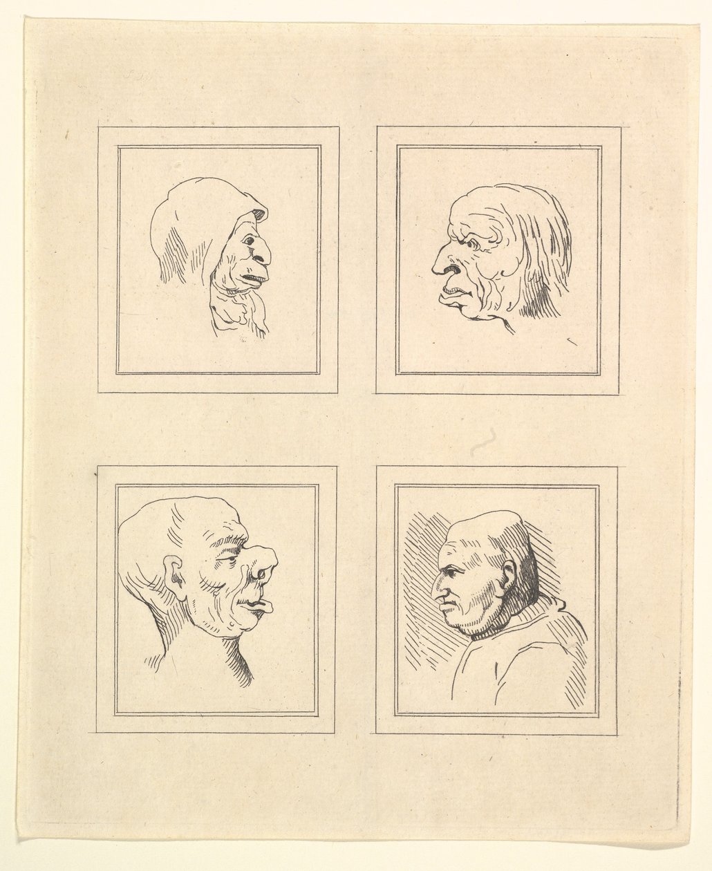 Cztery głowy z Characaturas Leonarda da Vinci, z Rysunków Wincelslausa Hollara, ..., 1786. autorstwa Unbekannt