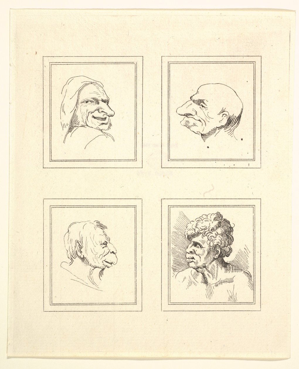 Cztery głowy z Characaturas Leonarda da Vinci, z Rysunków Wincelslausa Hollara, ..., 1786. autorstwa Unbekannt