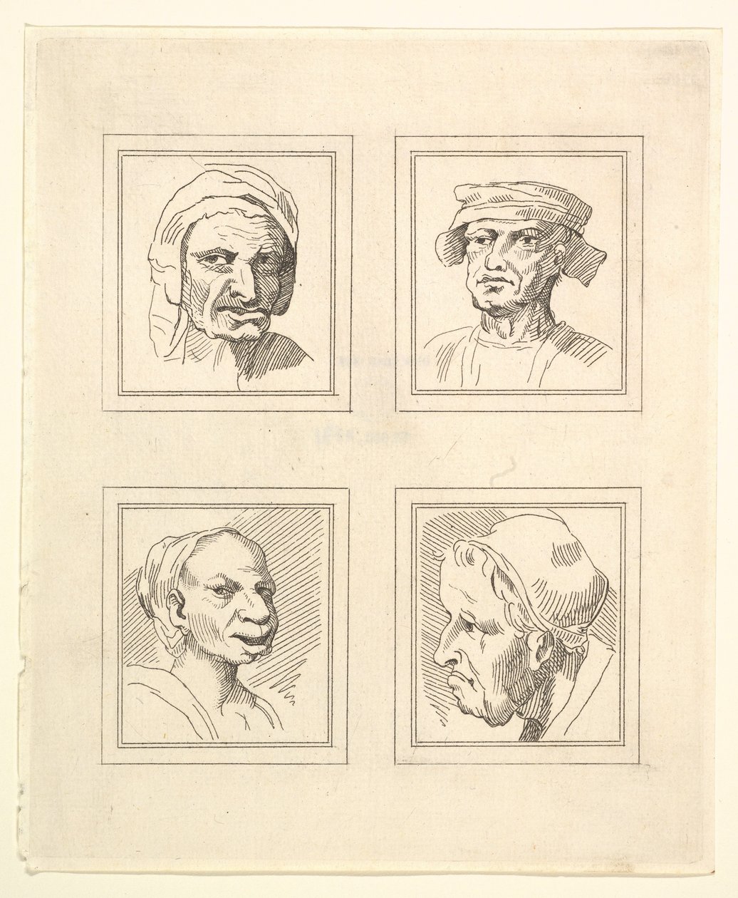 Cztery głowy z Characaturas Leonarda da Vinci, z Rysunków Wincelslausa Hollara, ..., 1786. autorstwa Unbekannt