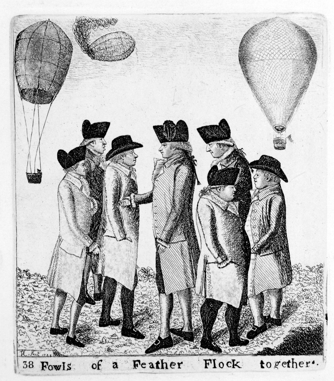 Ptactwo ze stada piór razem, grupa aeronautów, ok. 1785 autorstwa Unbekannt