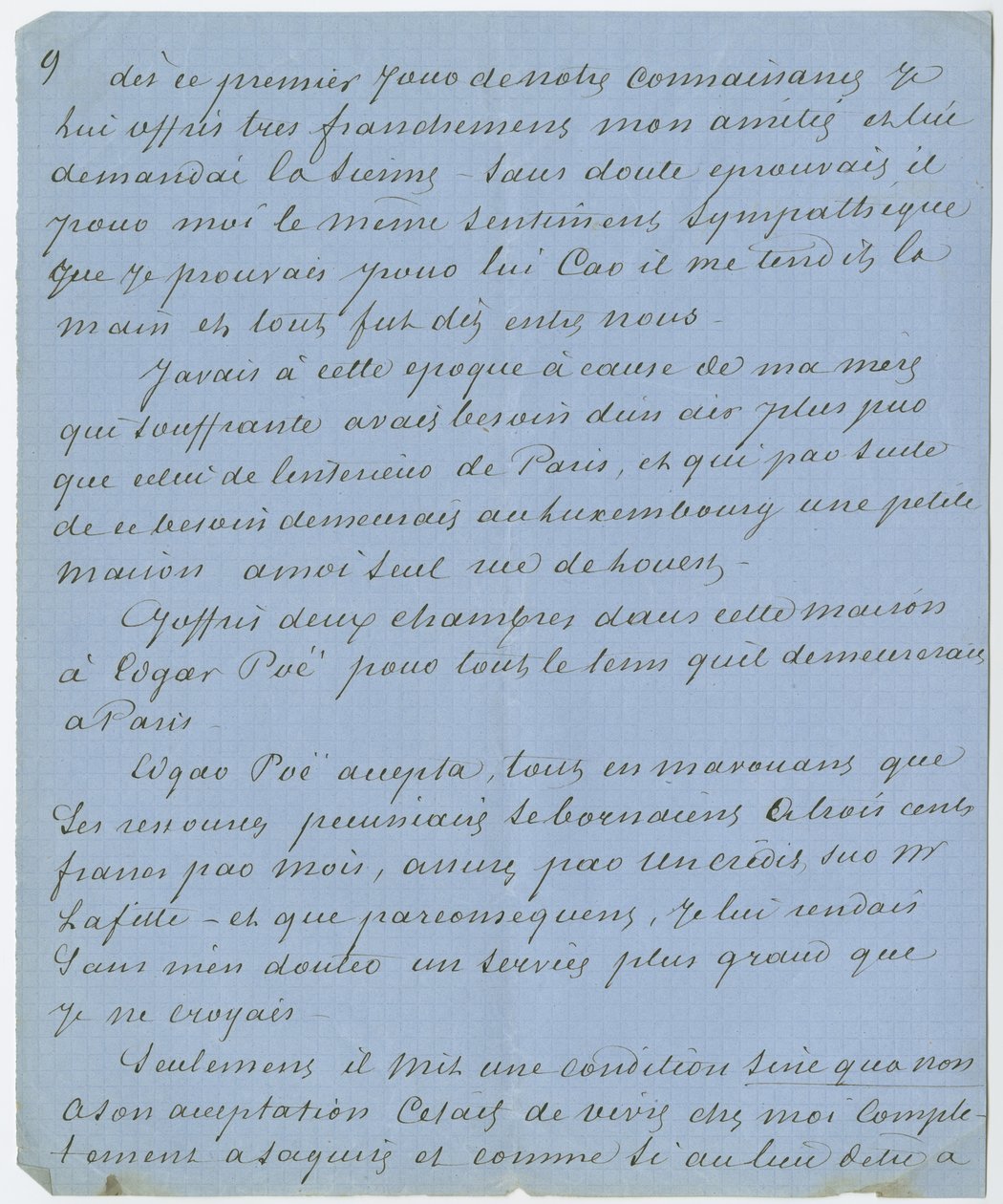 Fragment „Przedmowy poświęcony jak reszta publikacji pani. prefektów policji Neapolu”, która opisuje spotkanie Dumasa z Poem w Paryżu w 1832 r. (tusz na papierze) autorstwa Unbekannt