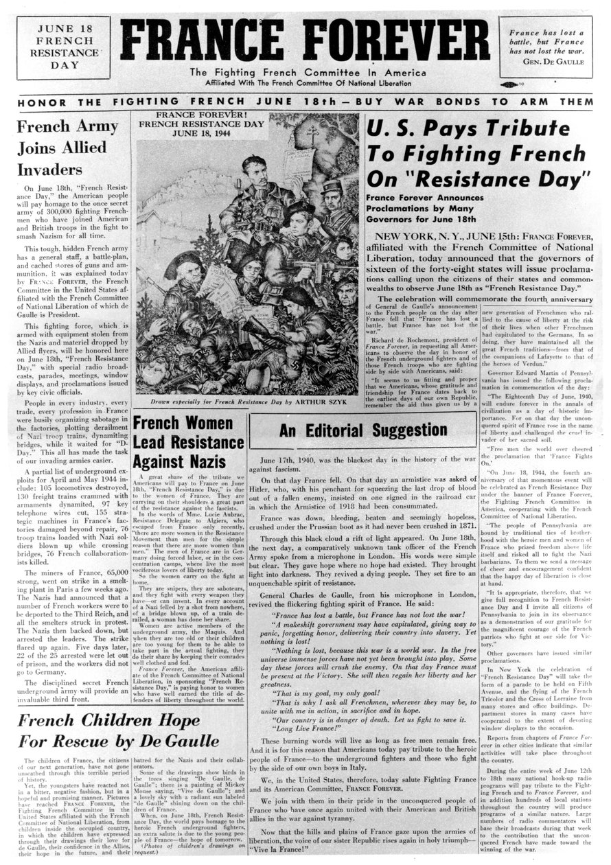 France Forever, gazeta, 18 czerwca 1944 r. autorstwa Unbekannt