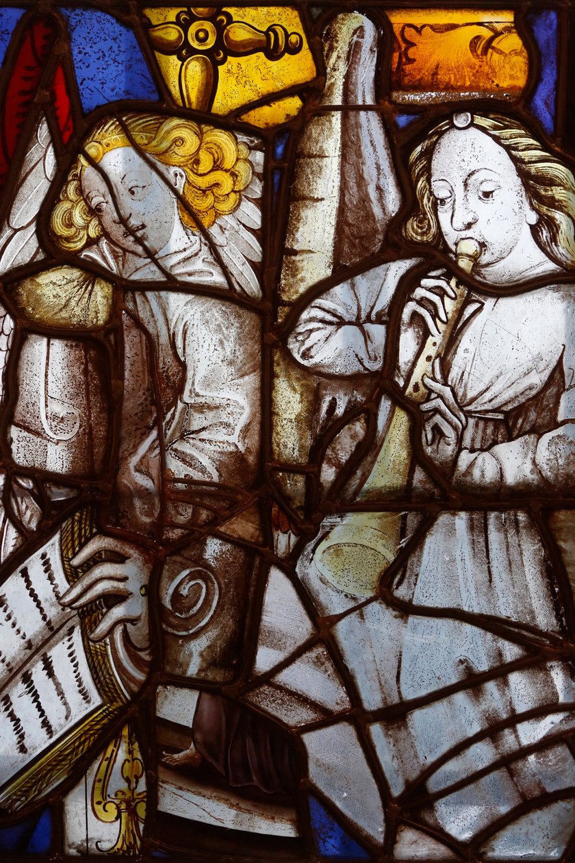 Francja, Ile-de-France, Paryż : Fragmenty witrażu w kościele św SŽverin z XV i XVI wieku, Aniołowie Muzyków, Muzeum Karnawału w Paryżu autorstwa Unbekannt