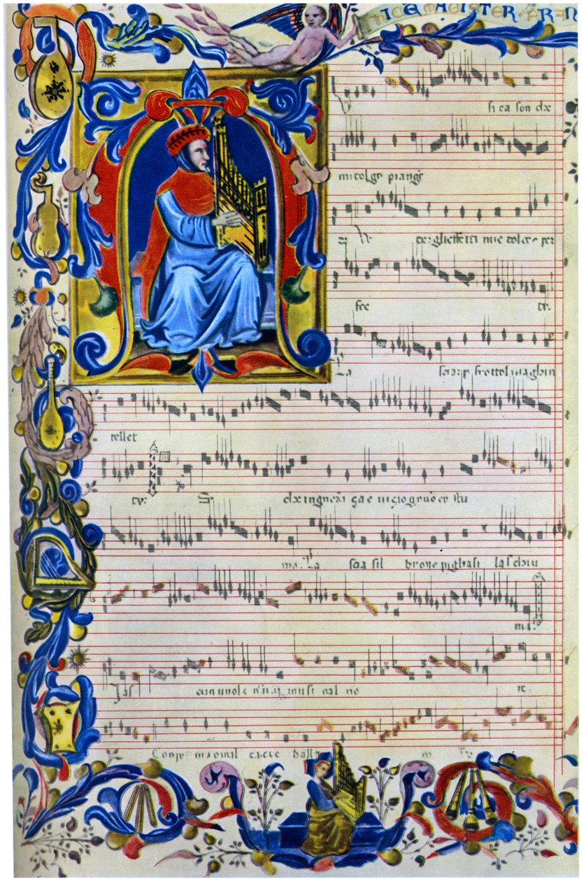Francesco Landino grający na organach portatywnych, 1325 - 1397 autorstwa Unbekannt