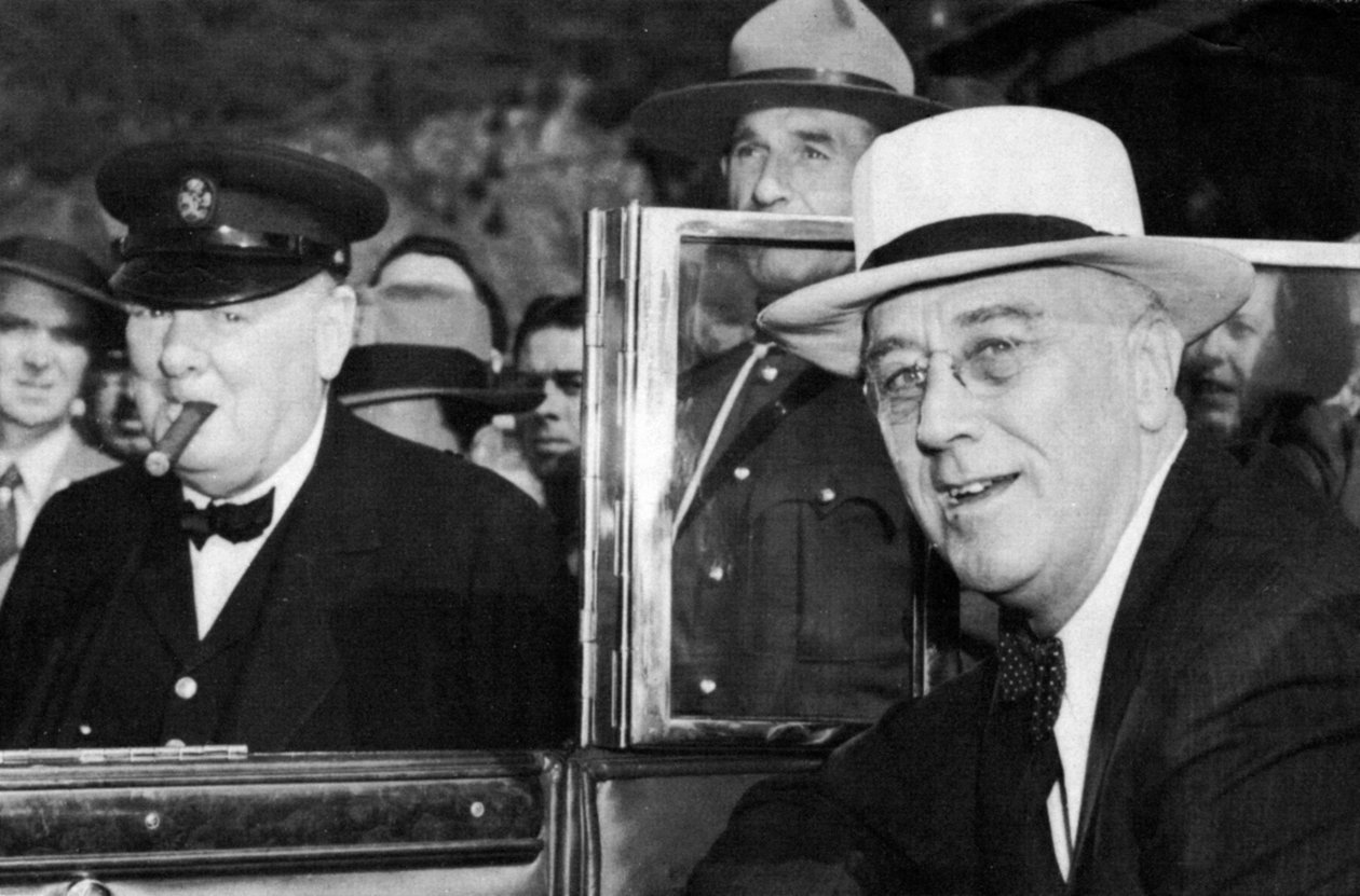 Franklin D Roosevelt i Winston Churchill spotykają się w Quebecu w Kanadzie, 1944 r. autorstwa Unbekannt