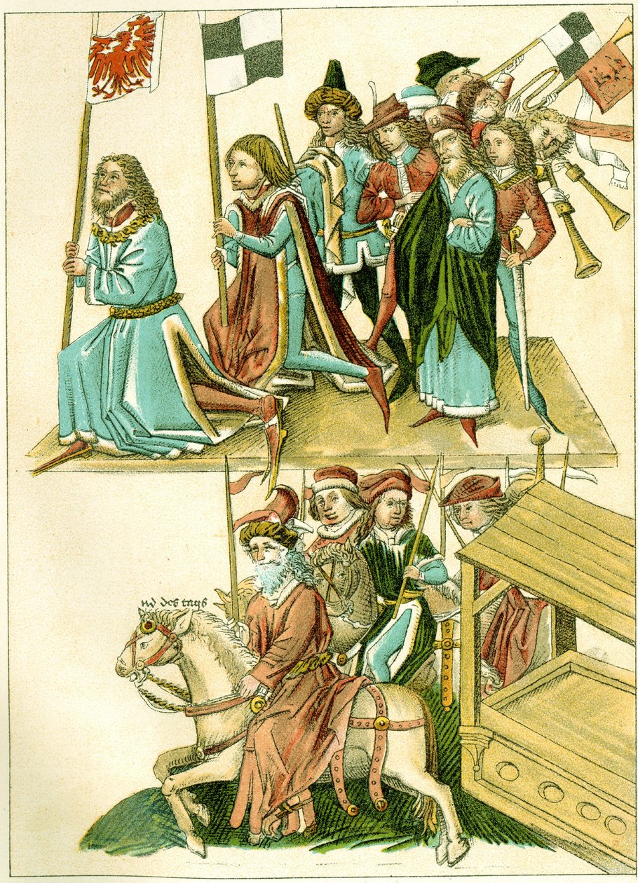 Fryderyk I otrzymuje brandenburski egzemplarz ilustracji z ilustrowanej kroniki Richentals, ok. 1930 r. 1440 autorstwa Unbekannt