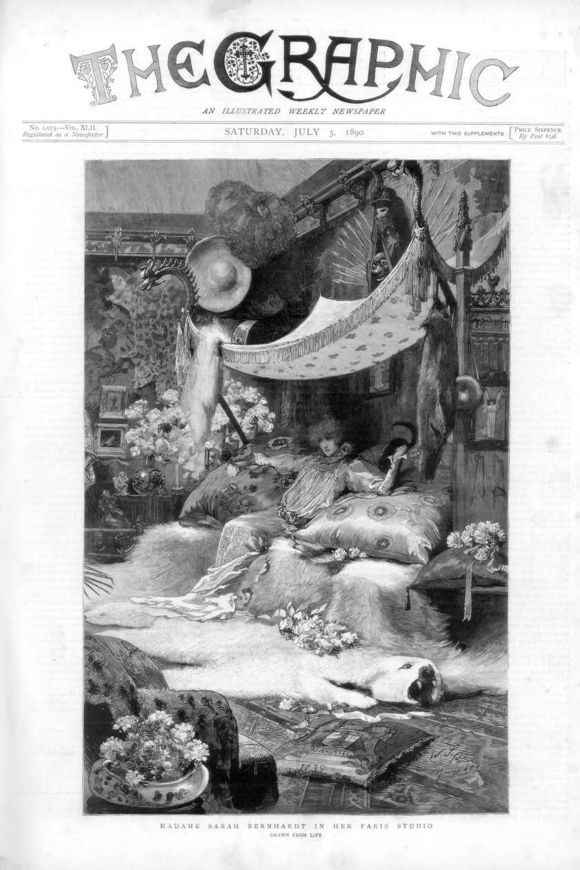 Francuska aktorka Sarah Bernhardt w swoim paryskim studiu, Francja, 1890 autorstwa Unbekannt
