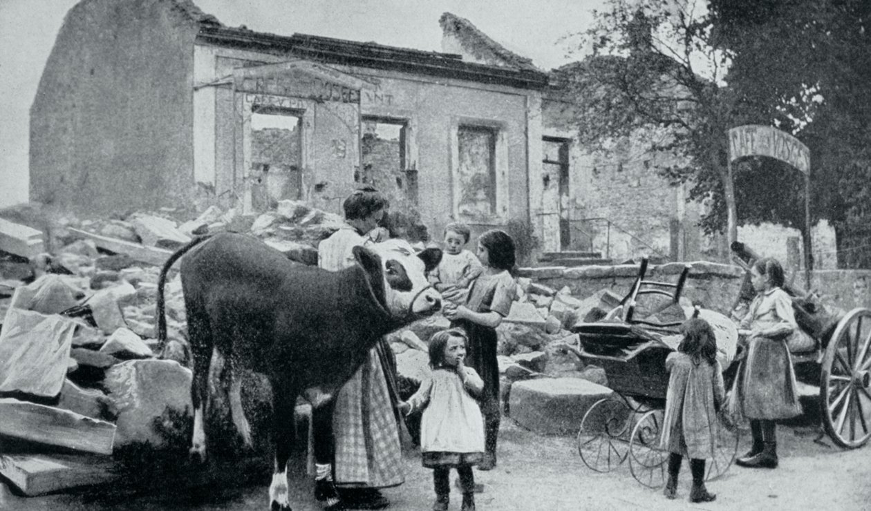 Francuscy uchodźcy wracają do opuszczonej wioski, Artois, I wojna światowa, 1915 autorstwa Unbekannt
