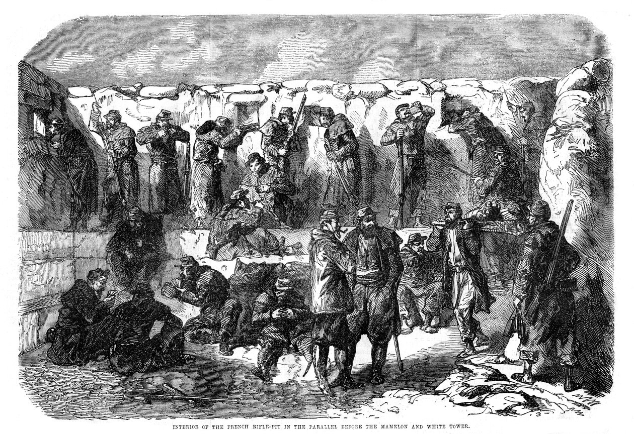 Francuski karabin strzelniczy równolegle przed mamelonem i białą wieżą, Sewastopol, wojna krymska, 1855 autorstwa Unbekannt