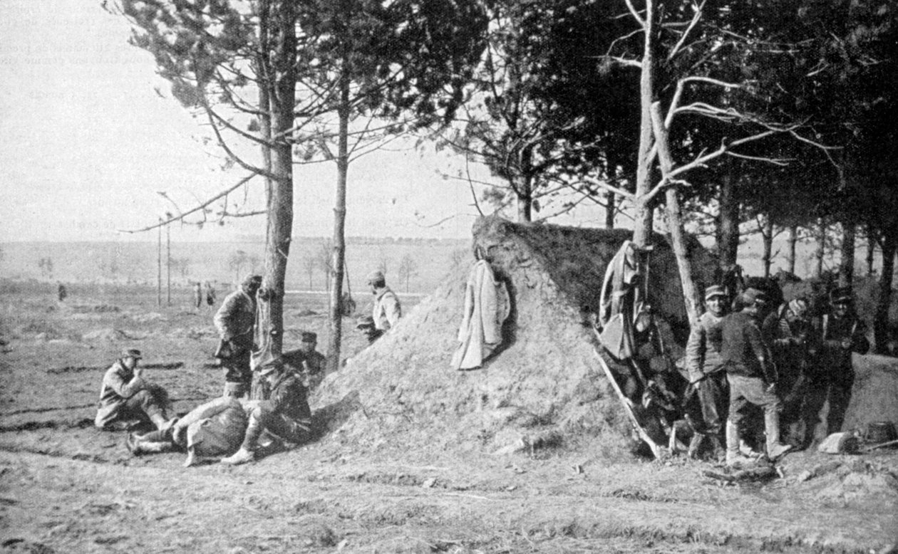 Żołnierze francuscy w spoczynku po walce, region Szampanii, Francja, I wojna światowa, 1915 autorstwa Unbekannt