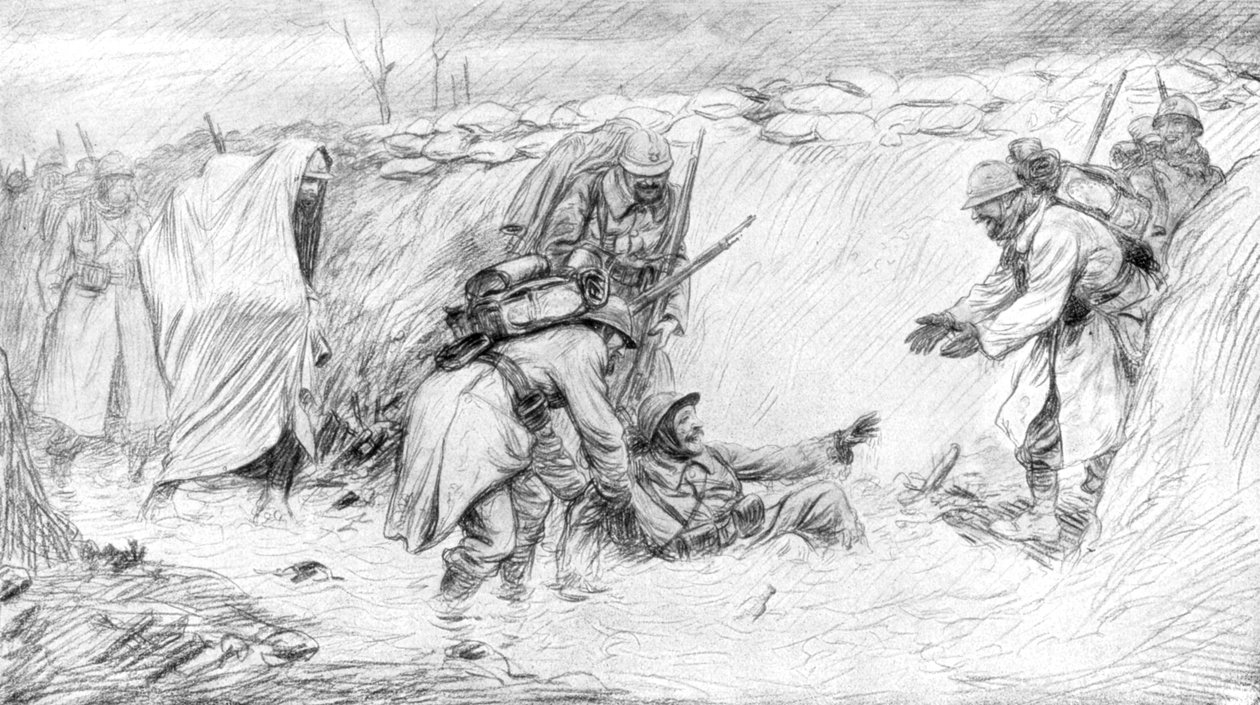 Żołnierze francuscy widzą zabawną stronę wpadania w błoto, I wojna światowa, 1916, 1926 autorstwa Unbekannt