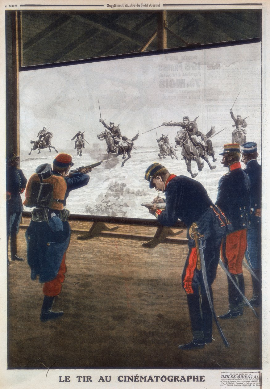 Żołnierze francuscy używający filmu szarży kawalerii do ćwiczeń strzeleckich, 1912 autorstwa Unbekannt