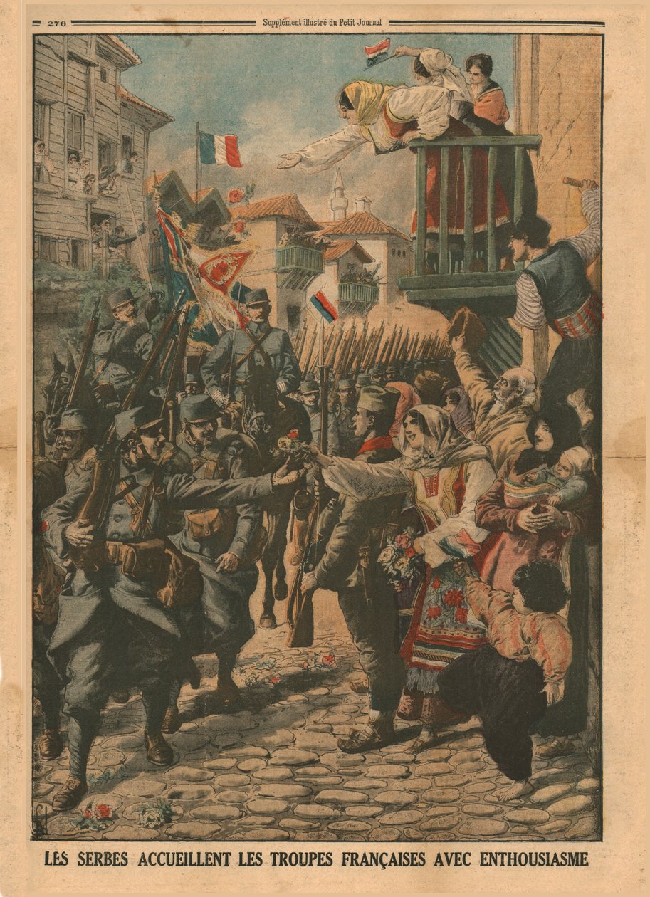 Serbowie entuzjastycznie witają francuskie wojska, 1915. autorstwa Unbekannt