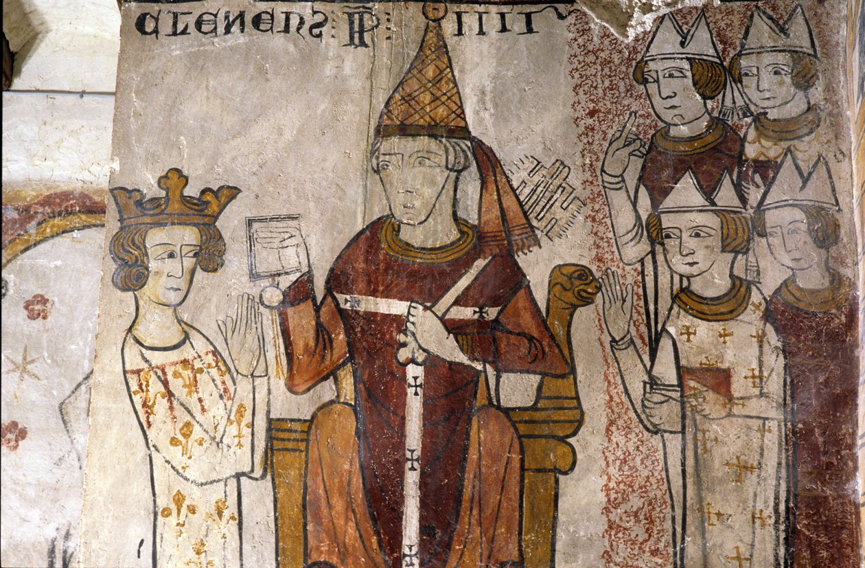 Fresk z wieży Ferrande w Pernes-les-Fontaines (Pernes les Fontaines, Vaucluse (84)) z XIII wieku: Karol I Anjou (1226-1285) został nadany przez papieża w Królestwie Sycylii 28.06.1265 Klemens IV (w. 1195-1268). autorstwa Unbekannt