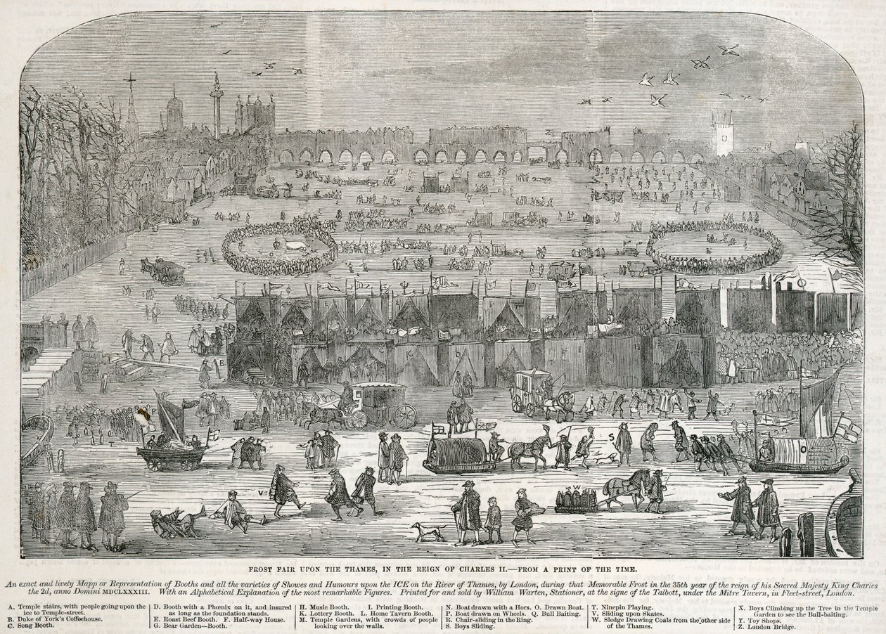 „Frost Fair nad Tamizą za panowania Karola II”, Londyn, 1683 autorstwa Unbekannt