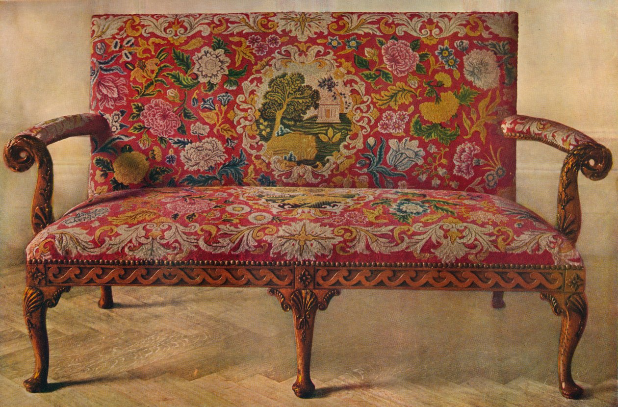 Sofa z drewna owocowego z haftem, początek XVIII wieku, 1929 autorstwa Unbekannt
