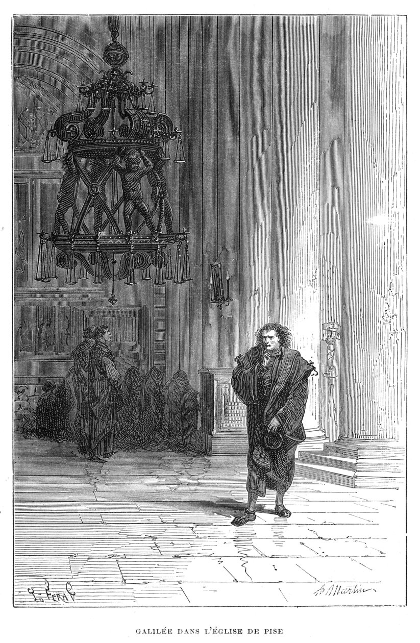 Galileusz obserwujący kołysanie się żyrandola w katedrze w Pizie, c1584 1870 autorstwa Unbekannt