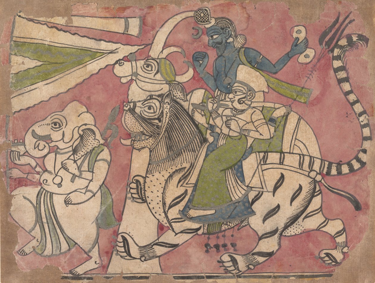 Ganesha prowadzi Śiwę i Durgę w procesji, XVIII wiek. autorstwa Unbekannt