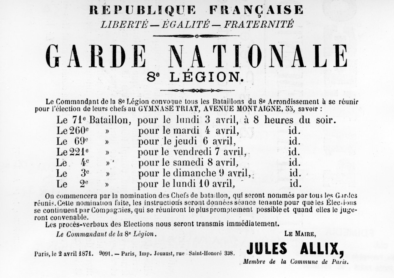 Garde Nationale 8 legion, z francuskich plakatów politycznych Komuny Paryskiej, maj 1871 autorstwa Unbekannt