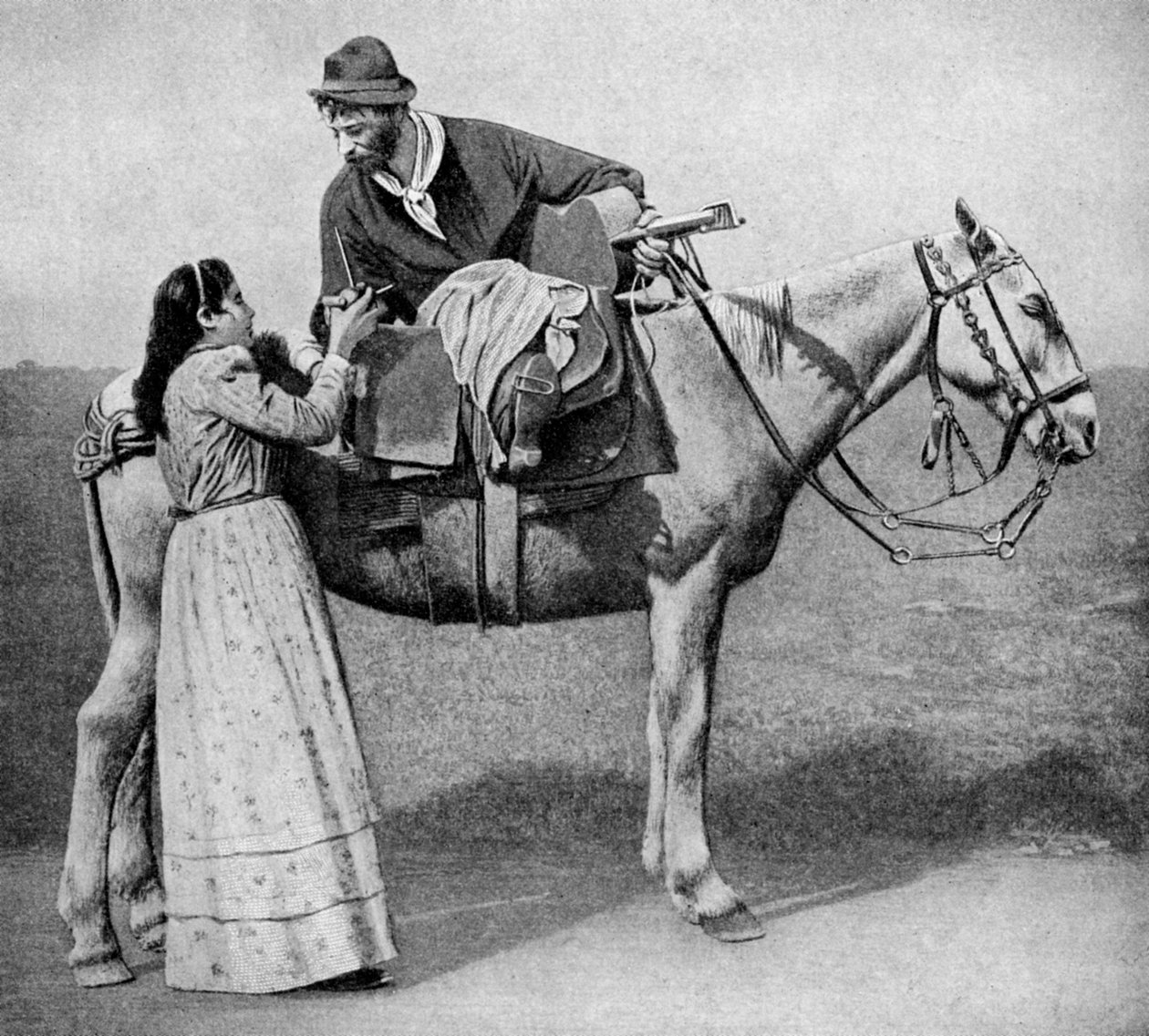 Ukochani Gaucho wymieniają kubki mate, Argentyna, 1922 autorstwa Unbekannt