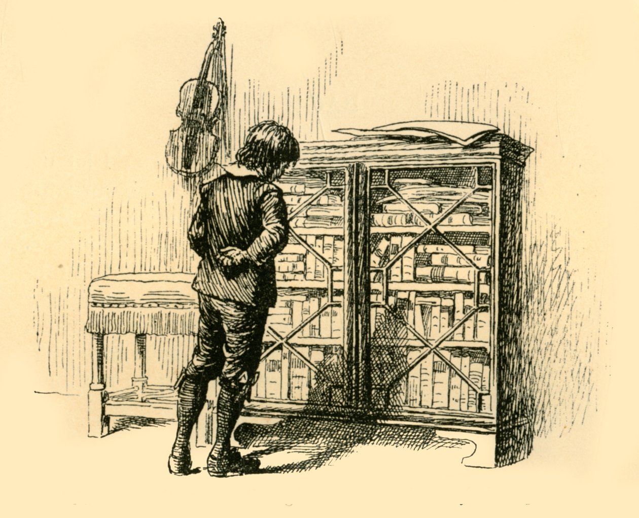 Patrzenie na jego pokrywy przez kratowe drzwi szafy, 1907. autorstwa Unbekannt