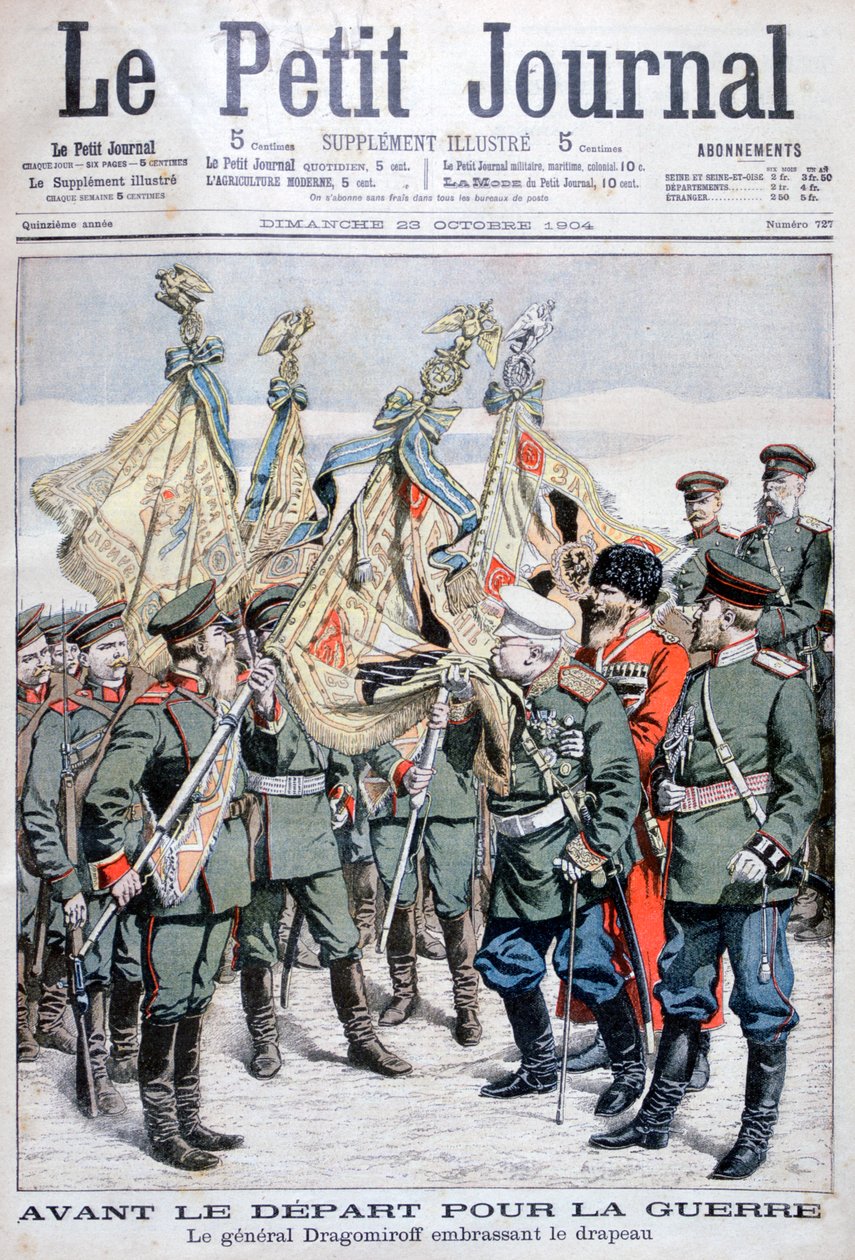 Generał Dragomirov całuje flagę, zanim wojska wyruszą na wojnę rosyjsko-japońską, 1904 autorstwa Unbekannt