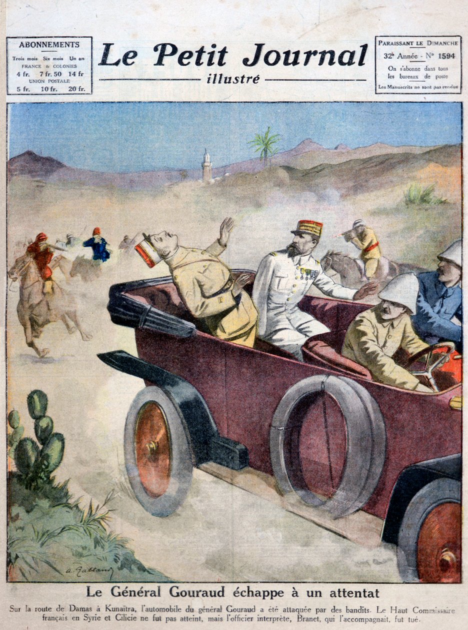 Generał Gouraud ucieka przed zamachem na trasie z Damaszku do Kunaitry, 1921 autorstwa Unbekannt