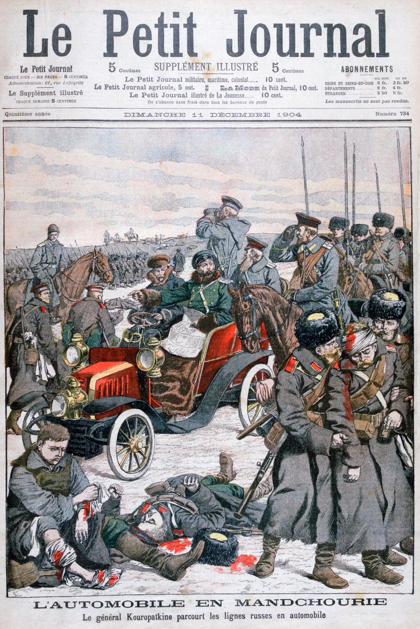 Generał Kuropatkin podróżujący samochodem po rosyjskich liniach, wojna rosyjsko-japońska, 1904 autorstwa Unbekannt