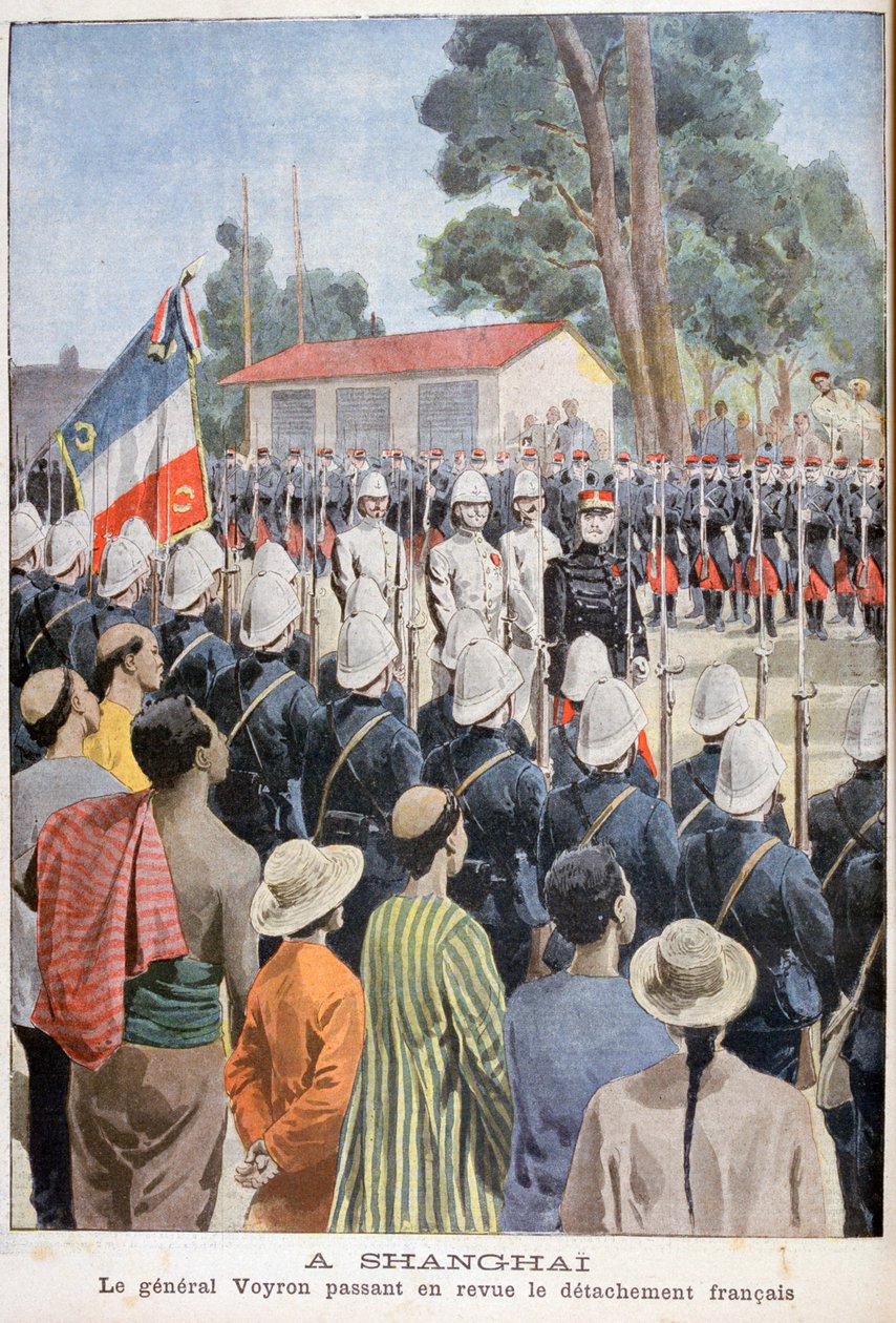 Generał Voyron dokonujący przeglądu wojsk francuskich, Szanghaj, 1900 autorstwa Unbekannt