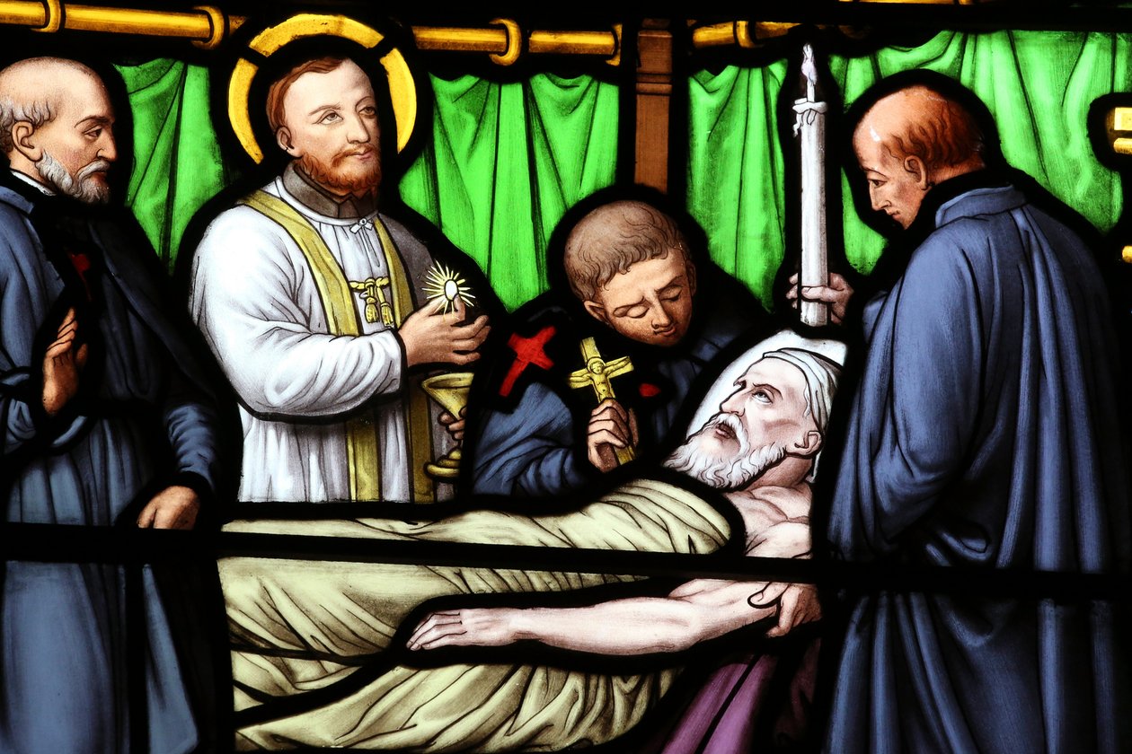 Genewa, Genewa, Szwajcaria, le 5.07.2015 - Bazylika Notre-Dame w Genewie. Witraż. św. Wincentego a Paulo. autorstwa Unbekannt