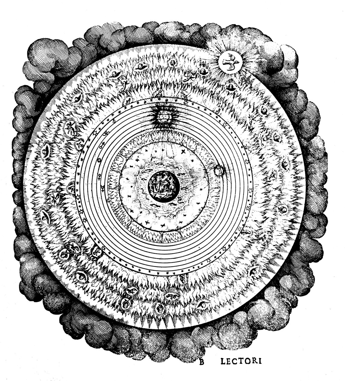 Wszechświat geocentryczny lub skoncentrowany na Ziemi, c1617 autorstwa Unbekannt
