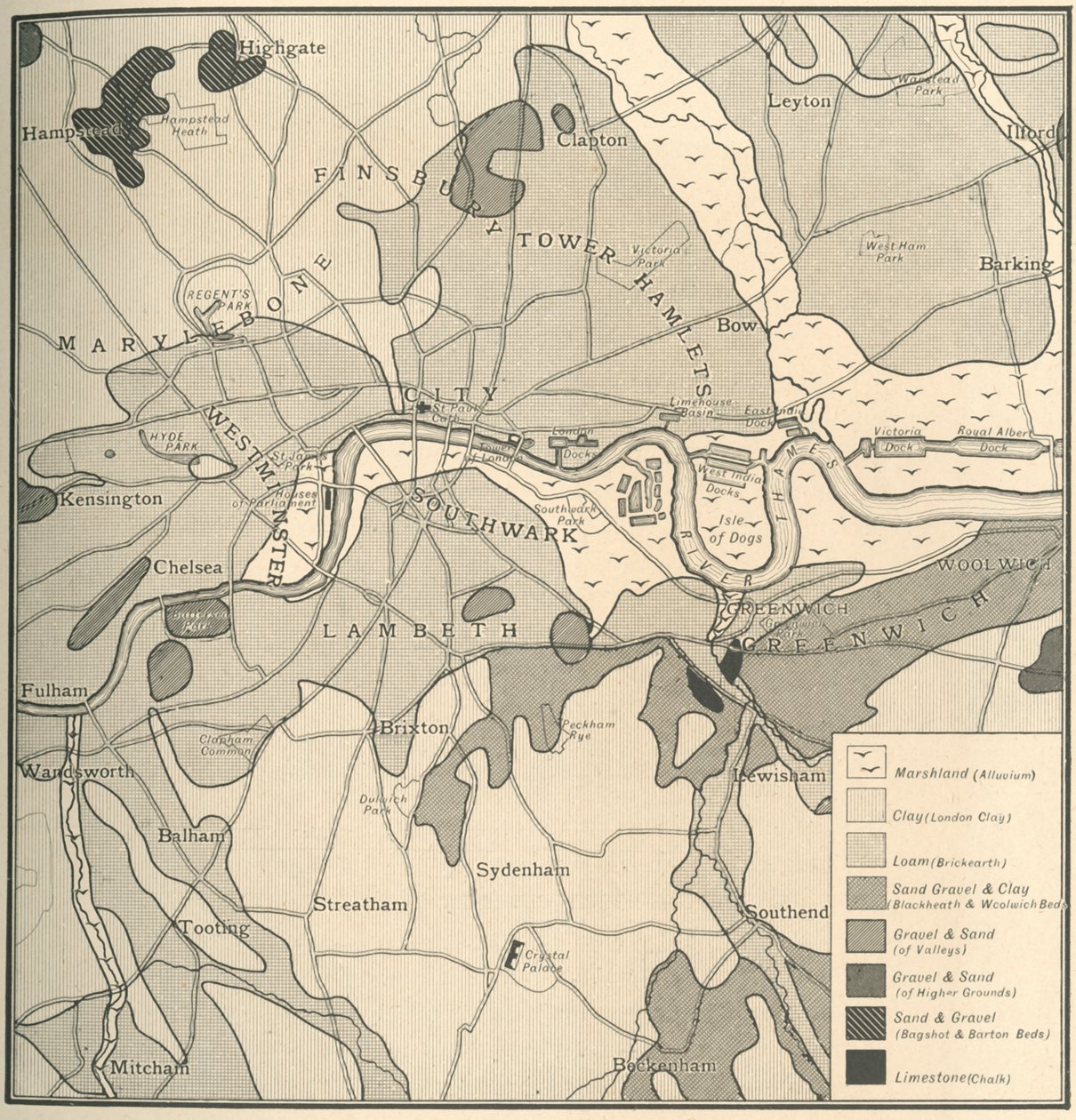 Mapa geologiczna terenu Londynu, 1908 autorstwa Unbekannt