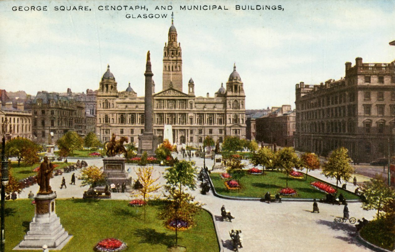 George Square, Cenotaph i budynki miejskie, Glasgow, koniec XIX-początek XX wieku. autorstwa Unbekannt