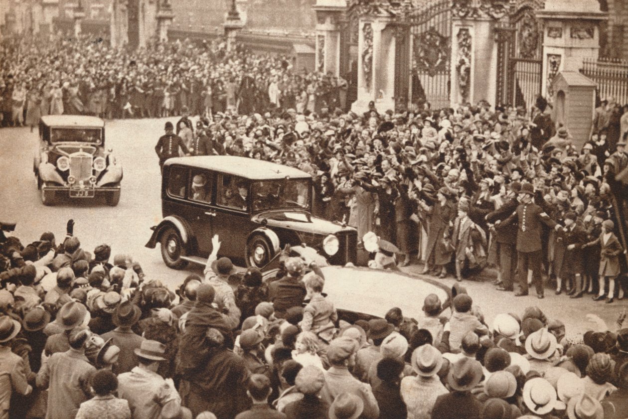 Jerzy VI i królowa Elżbieta opuszczają Pałac Buckingham na wakacje w Windsor, 1937 r. autorstwa Unbekannt