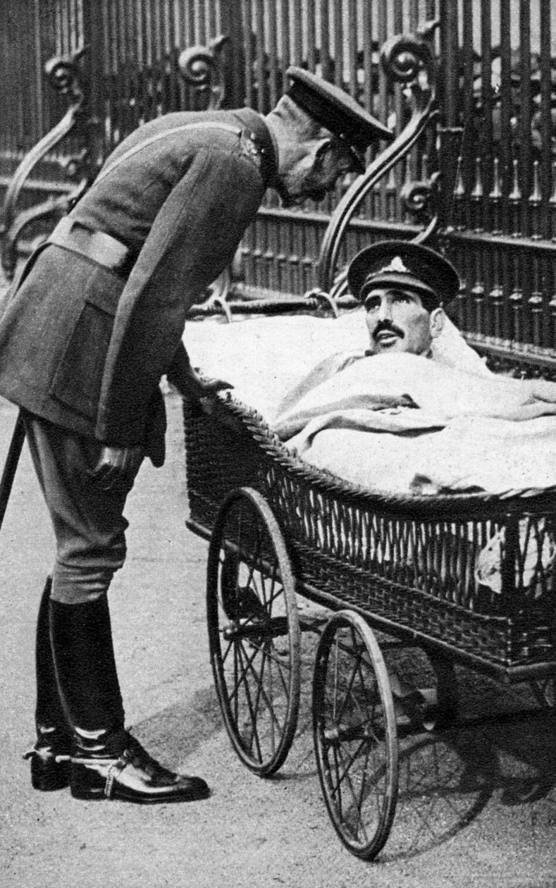 Jerzy V z rannym żołnierzem, 7. Batalion Sherwood Foresters, marzec 1918 autorstwa Unbekannt