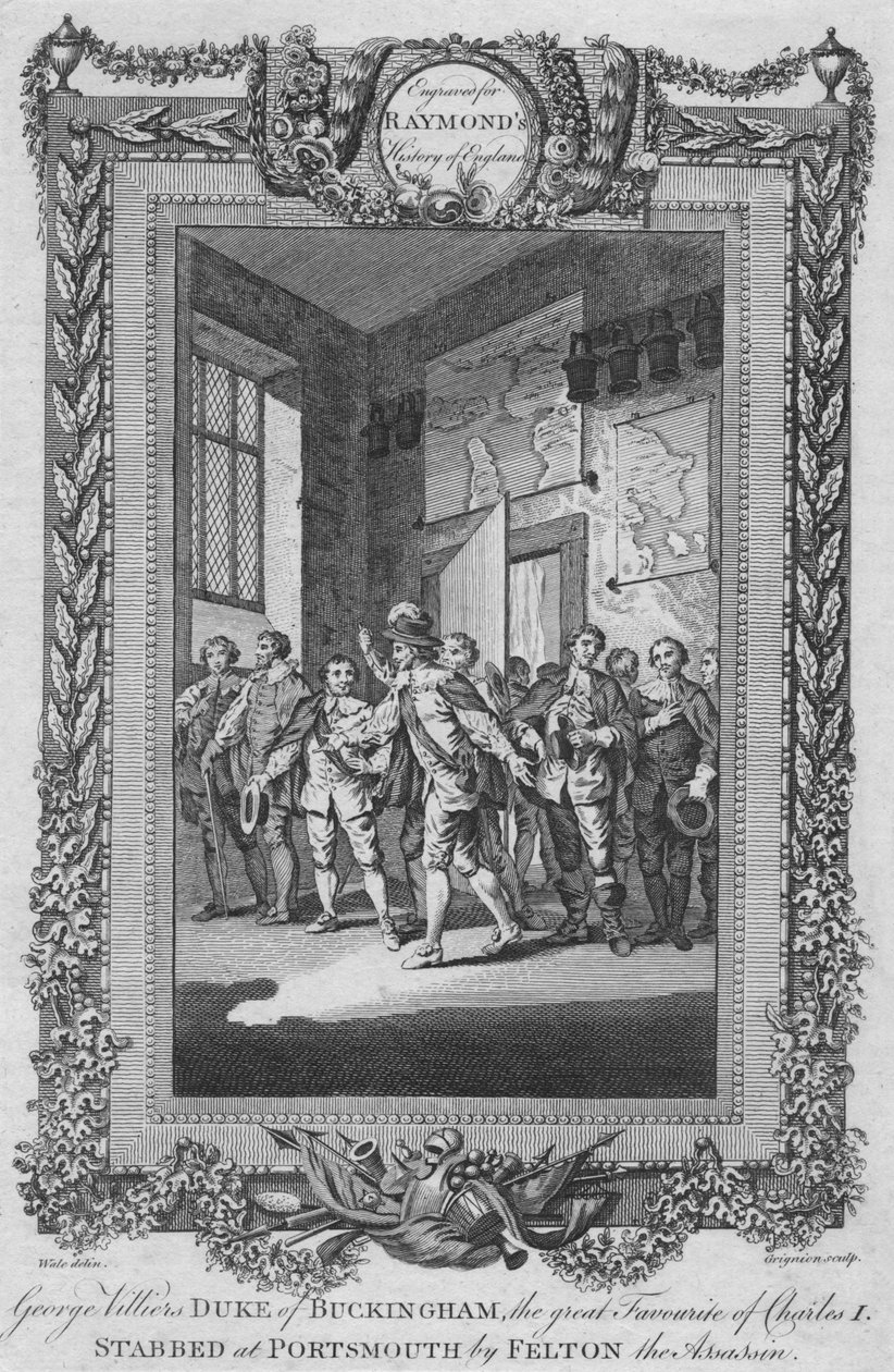 George Villiers, książę Buckingham, wielki faworyt Karola I, dźgnięty nożem, ok. 1787 r. autorstwa Unbekannt