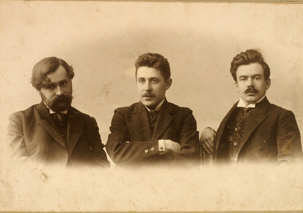 Georgy Chulkov, Vasili Milioti i Genrich Tasteven, rosyjscy pisarze, 1900 autorstwa Unbekannt