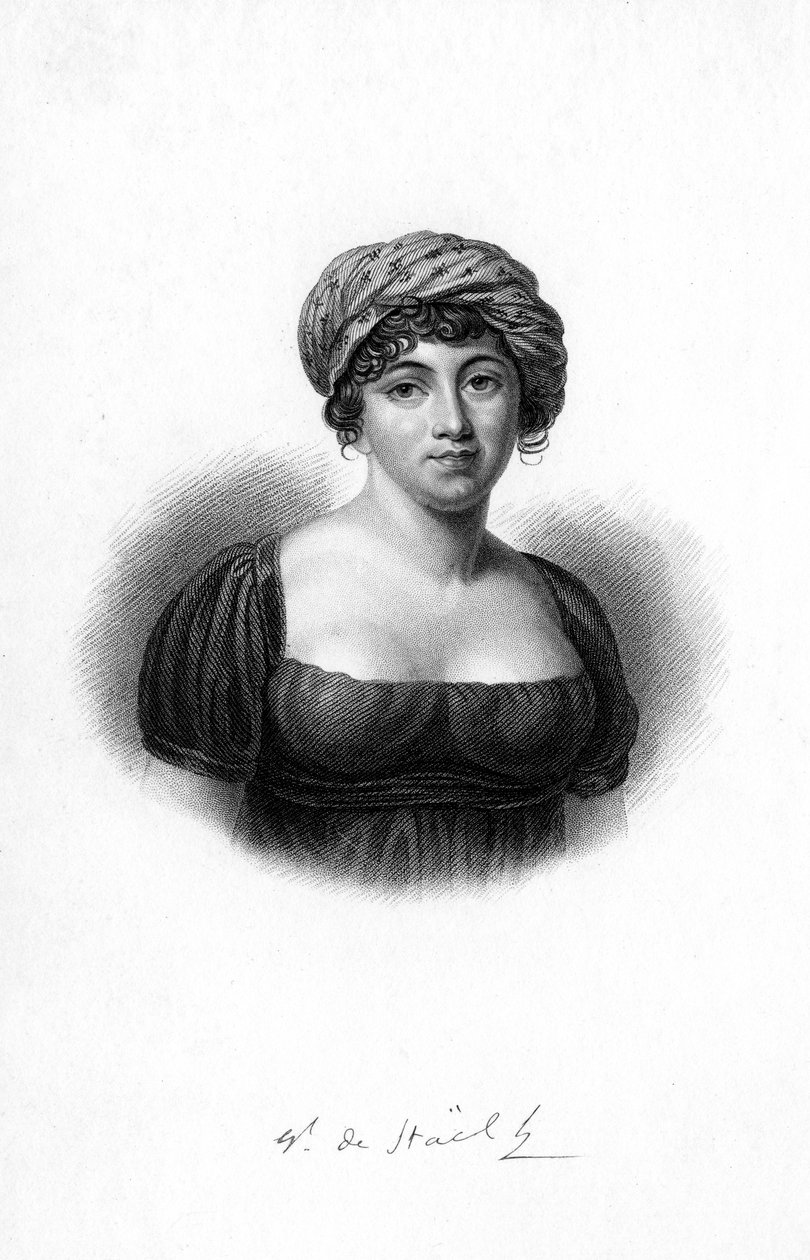 Germaine de Stael, francuska pisarka, powieściopisarka i polityczna propagandystka urodzona w Paryżu, 1843 autorstwa Unbekannt