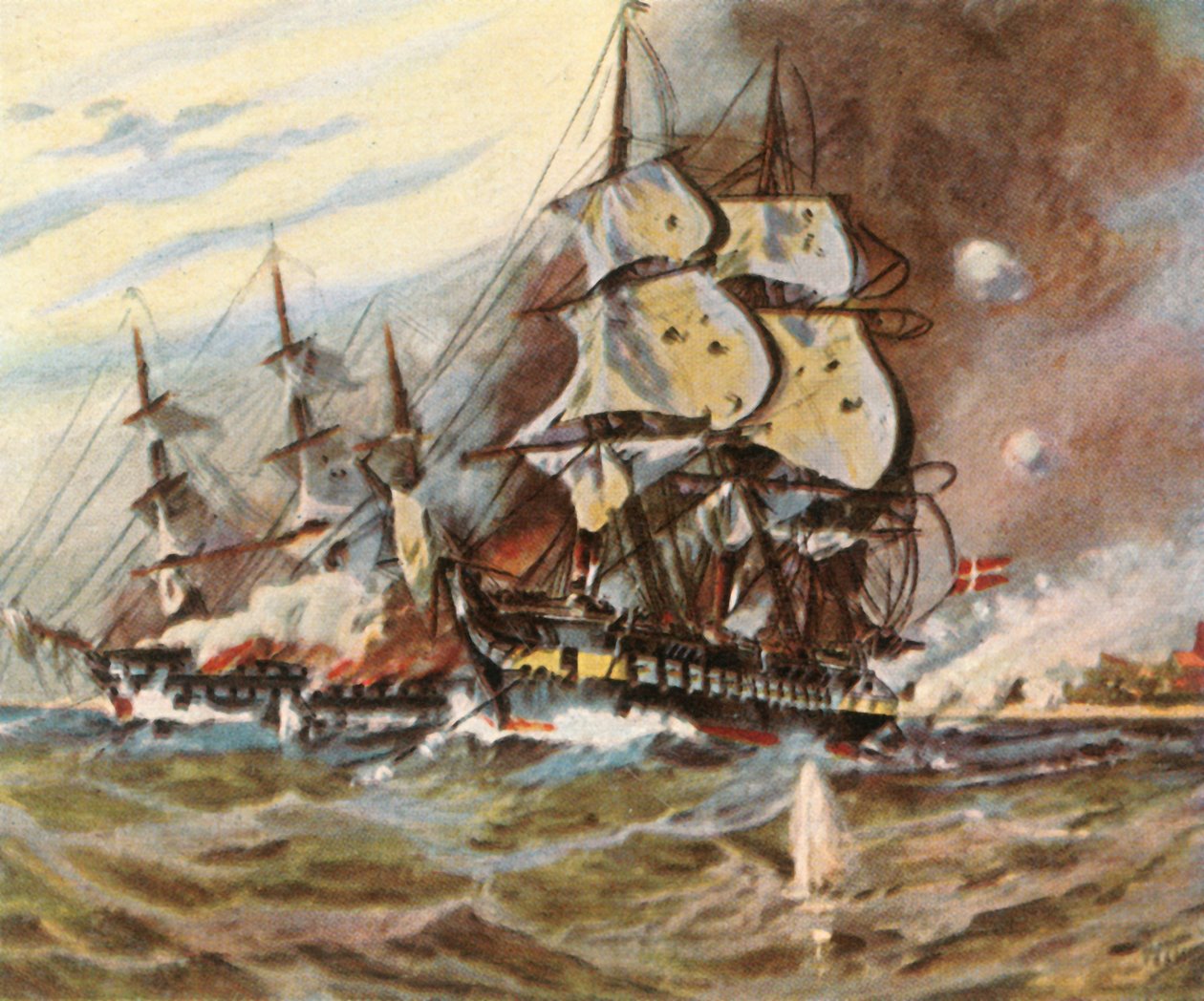 Atak niemieckiej baterii z plaży w Eckernförde, 5 kwietnia 1849, 1936. autorstwa Unbekannt