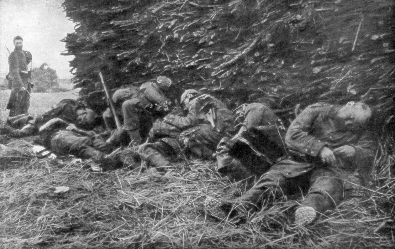Żołnierze niemieccy zabici przez ostrzał artyleryjski, 1. bitwa nad Marną, Francja, 5-12 września 1914 r. autorstwa Unbekannt