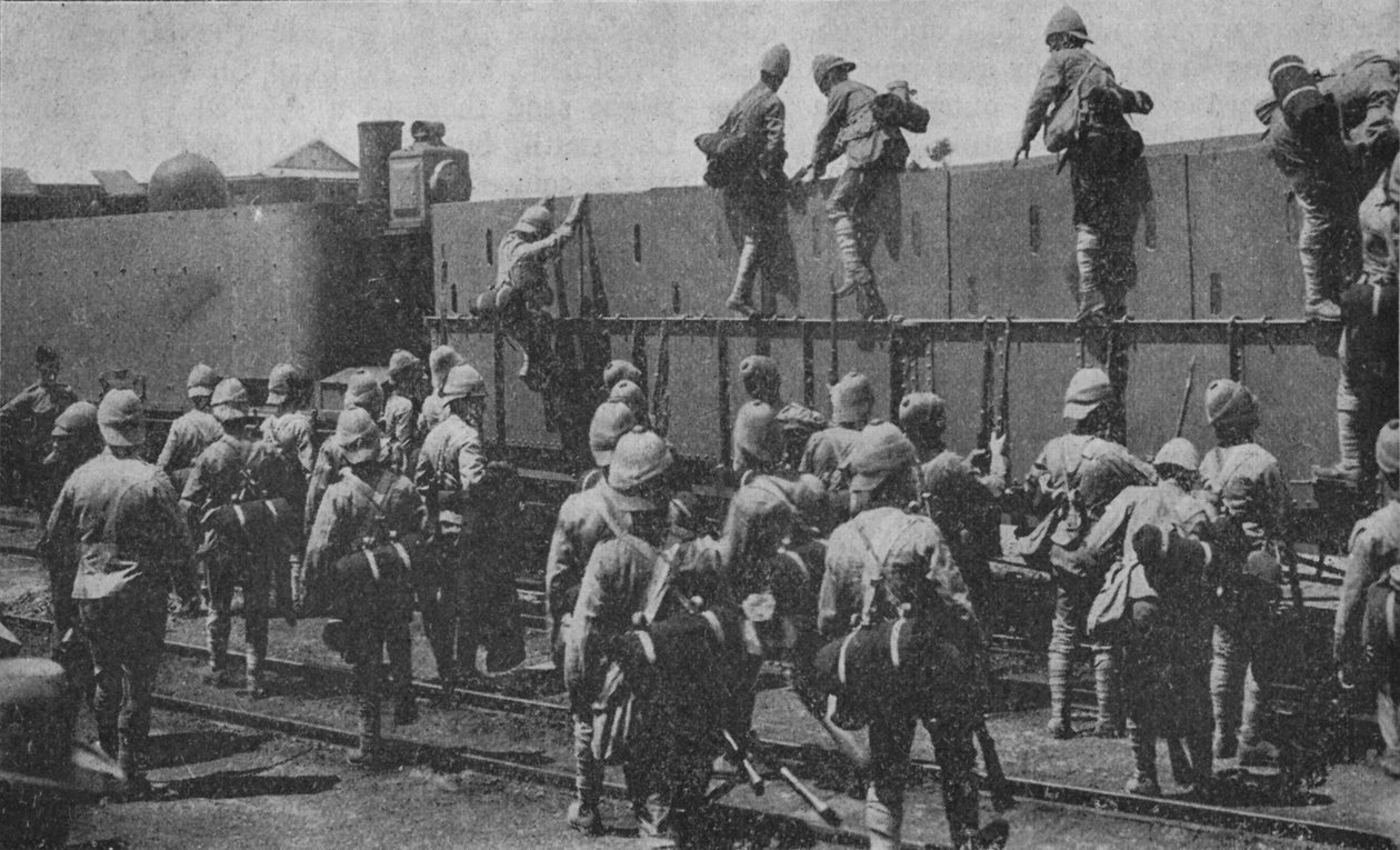 Wsiadanie do pociągu pancernego, 1902 autorstwa Unbekannt