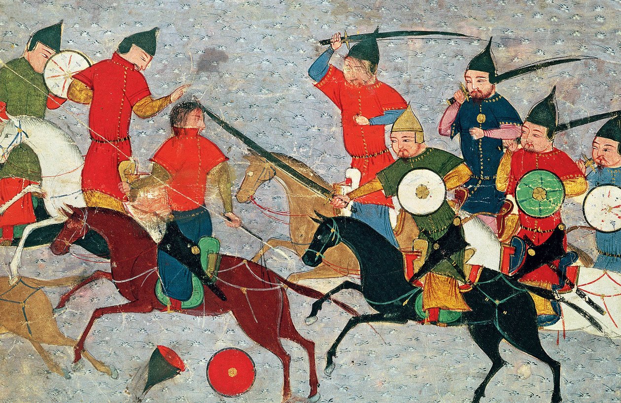 Czyngis-chan w walce. Miniatura z Jami al-tawarikh Universal History, ok. 1430 autorstwa Unbekannt