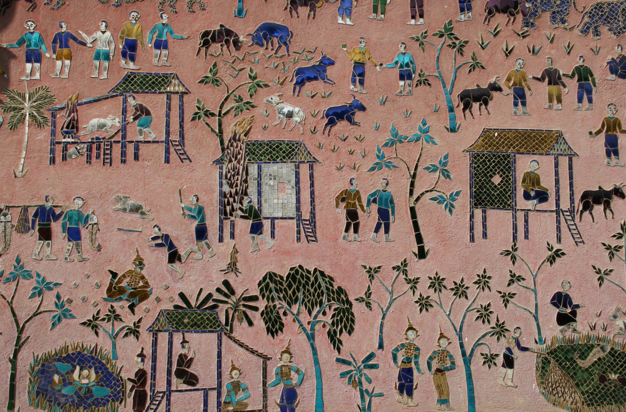 Szklane mozaiki w Wat Xieng Thong, Luang Prabang, Laos, lata 50. autorstwa Unbekannt