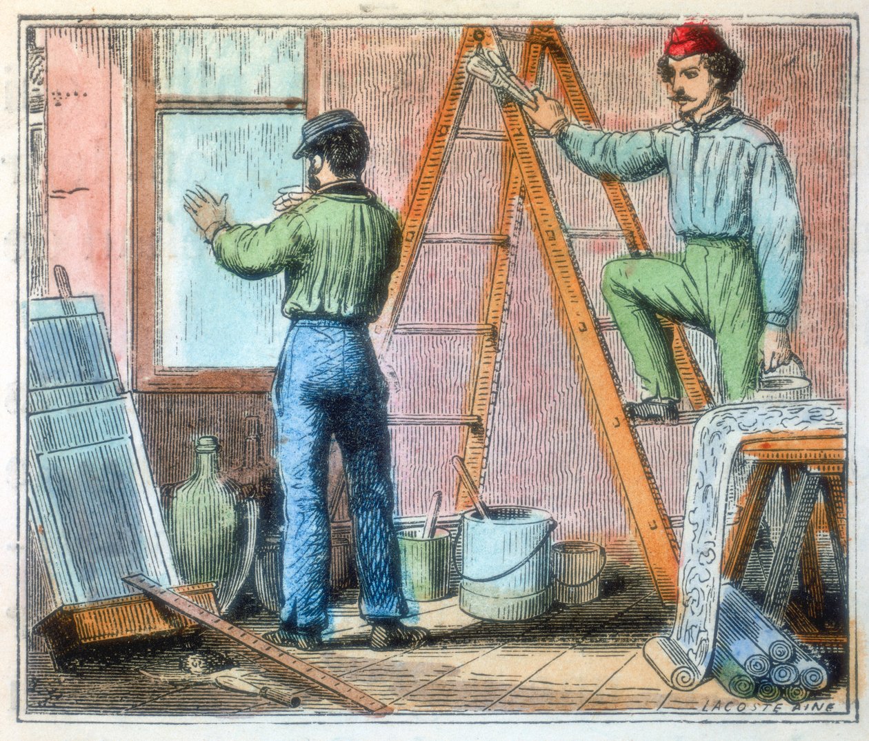 Szklarz i wieszak na tapety pracujące w domu, 1867 autorstwa Unbekannt