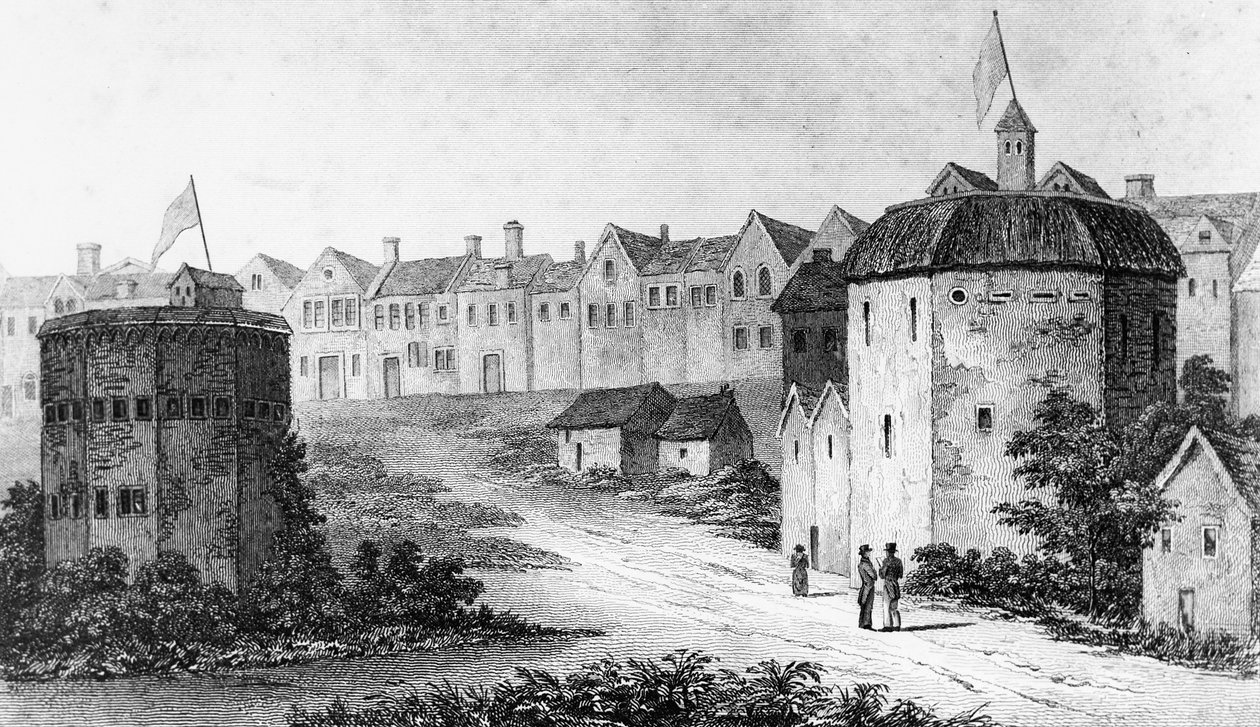 Globe Theatre, Bankside, Southwark po prawej i Bear Garden, c1597 1825 autorstwa Unbekannt