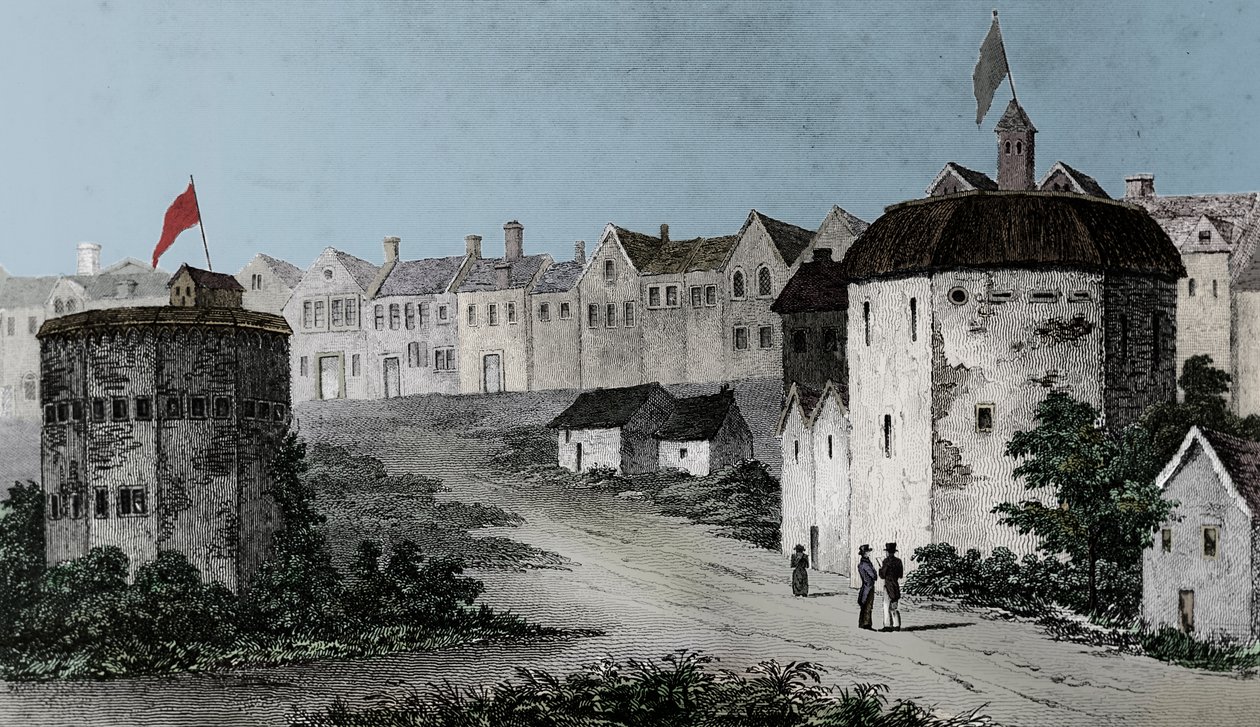 Globe Theatre, Bankside, Southwark po prawej i Bear Garden, c1597 1825. autorstwa Unbekannt