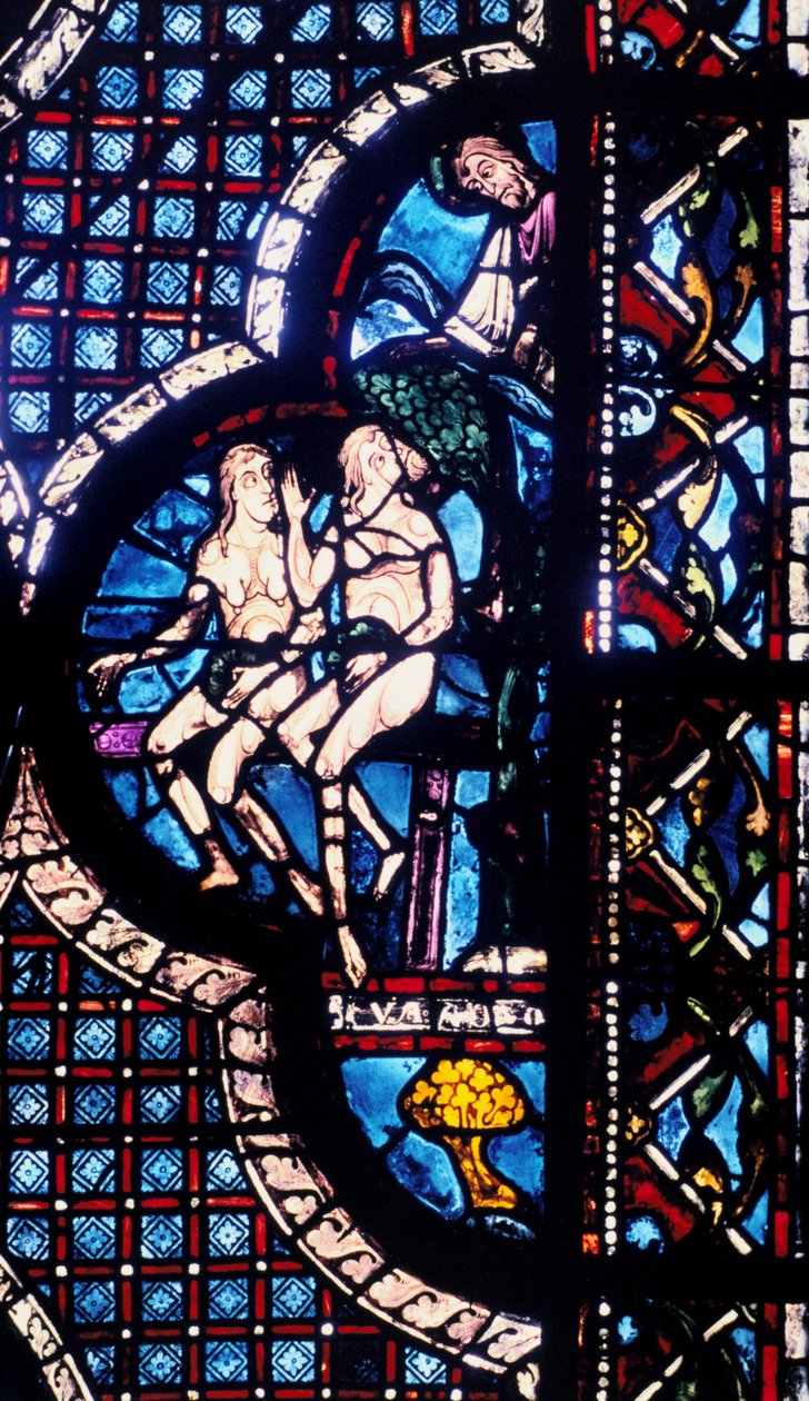 Bóg konfrontuje się z Adamem i Ewą, witraż, katedra w Chartres, Francja, 1205-1215 autorstwa Unbekannt
