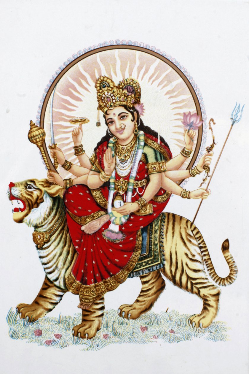 Bogini Sherawali (Durga) dosiadająca tygrysa Rishikesh Indie autorstwa Unbekannt
