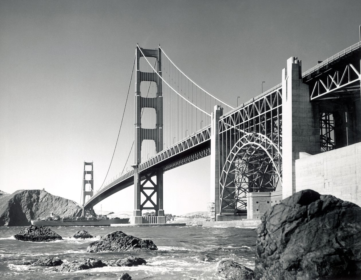 Most Golden Gate 1950, Kalifornia (zdjęcie czarno-białe) autorstwa Unbekannt